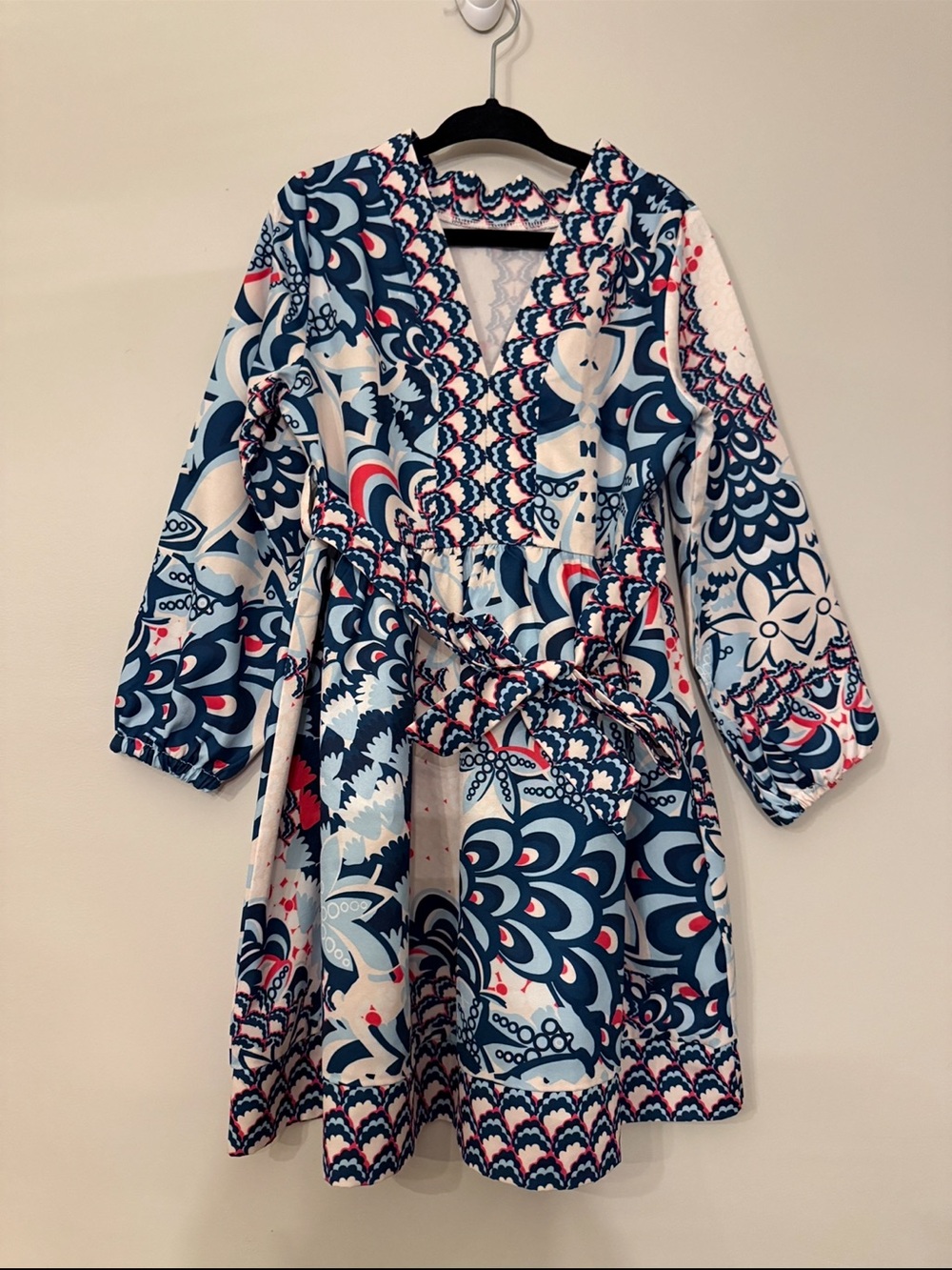 SHEIN Navy, White & Pink Floral Print Wrap Dress Girls Size 4-5Y